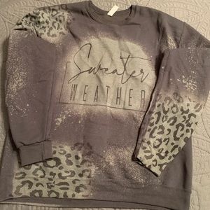 Bleached Leopard Print “Sweater Weather”  Sweatshirt Size Large